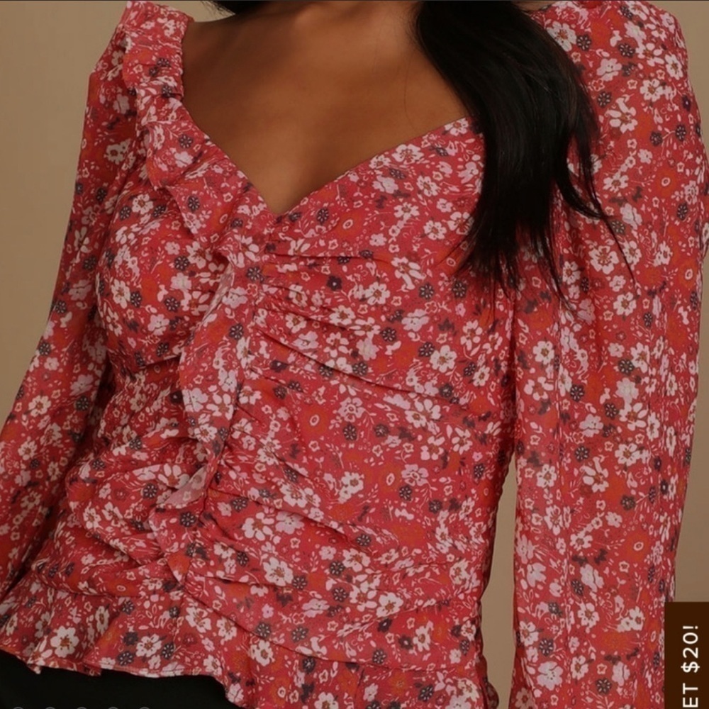 Lulus Ruffle Top with Sheer Sleeves, Size M - Picture 11 of 12